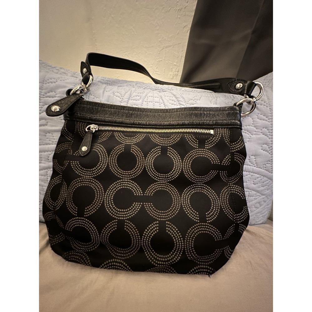 Coach Ashley Dotted Op Art Satchel Shoulder Bag Gray Black